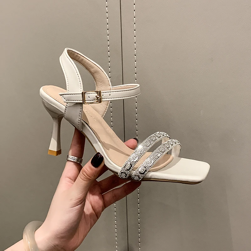 2026 Summer New Rhinestone Open-Toe Women's Sandals Popular Silver Versatile One-Strap Fairy Style Sandals