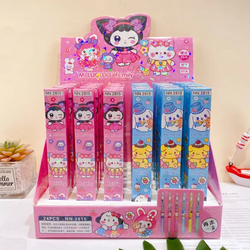 

24 шт./лот Sanrio Kuromi Melody Cinnamoroll пресс гелевая ручка милая Pochacco 0,5 мм черные чернила пресс ручки для подписи школьные принадлежности