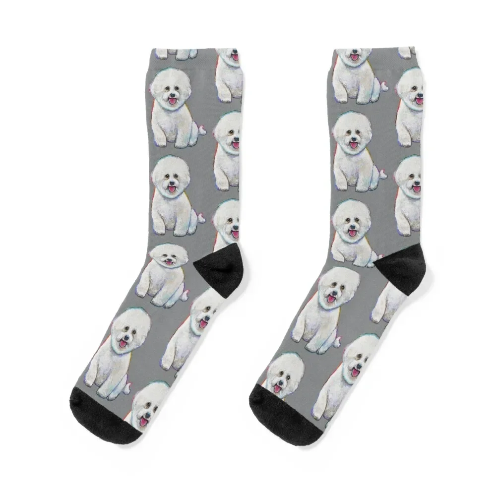 

Cute and Floofy Bichon Frise by Robert Phelps Socks custom sports compression Hiking boots Running Socks Woman Men's