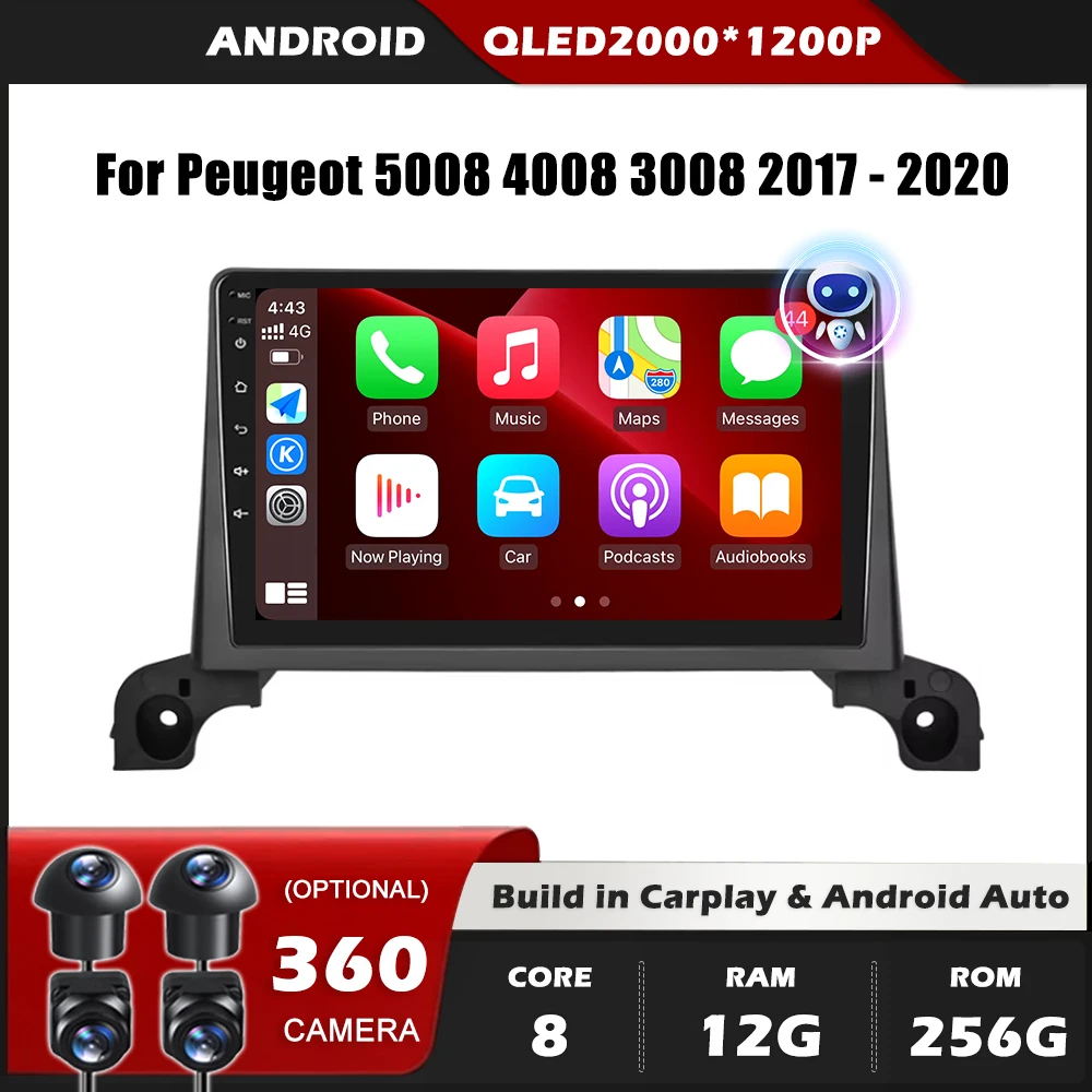 

Car Radio Carplay For Peugeot 5008 4008 3008 2017 - 2020 Navigation GPS Android Auto Screen Stereo No 2din DVD 5G Wifi BT DSP