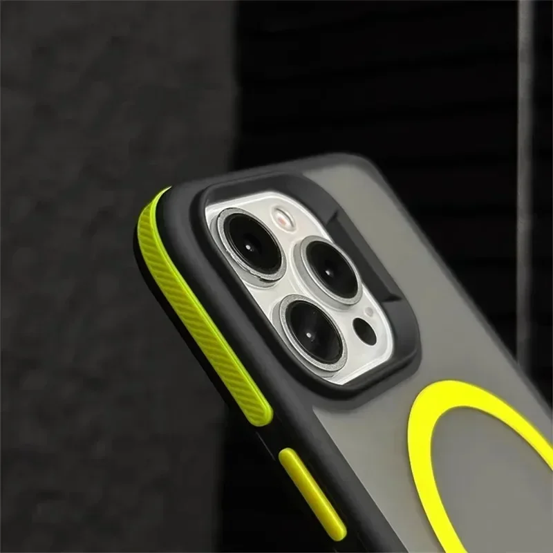 Fashion Translucent Shockproof Armor Bumper Case For iPhone 16 12 14 13 15 Pro Max 15Plus Magsafe Magnetic Wireless Charge Cover