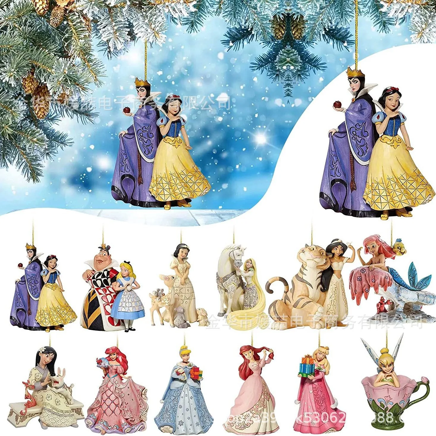 Disney Flat Action Anime Figure Snow White Cinderella Xmas Tree Decoration Hanging Ornament Home Christmas Party Toy Gift christ