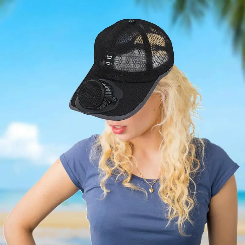 Hat With Solar Powered Fan Trucker Sun Fan Hat Breathable Sports Hats UV Protection Beach Hat Solar Powered Rechargeable Hat For