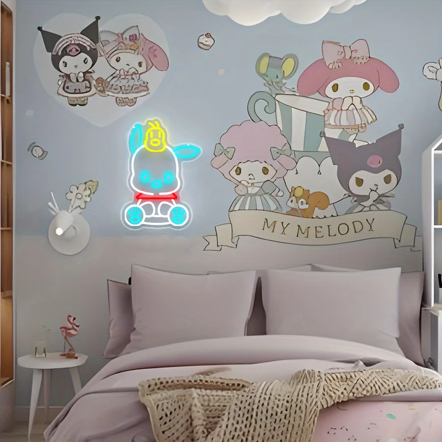 Sanrio Pochacco Insegna al neon LED Luce al neon USB Dimmerabile Camera da letto Bar Soggiorno Cinema Sala giochi Man Cave Decor Regali di compleanno
