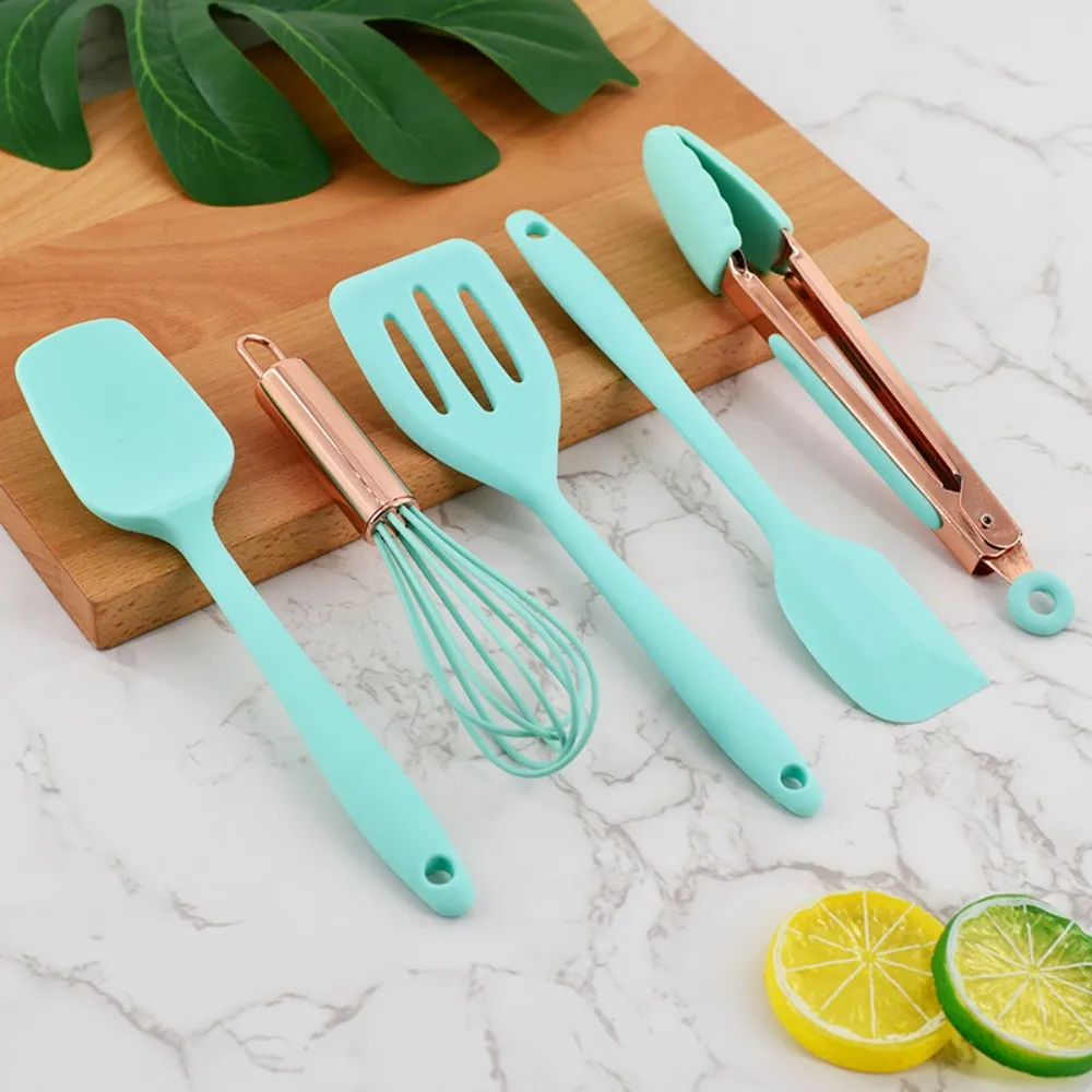 5 Pcs， Mini Silicone Cookware Set, Non-Stick Silicone Cake Spatula, Food Clip,  Stirring Oil Brush, Baby Food Supplement Kitchen