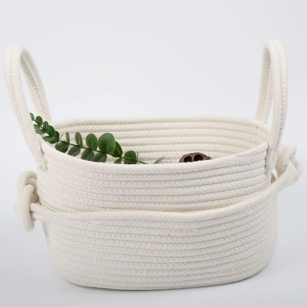 

Cotton Rope Woven Storage Basket Nursery Diaper Blanket Holder Handle Decorative Storage Bin Organizers Home Rope Basket