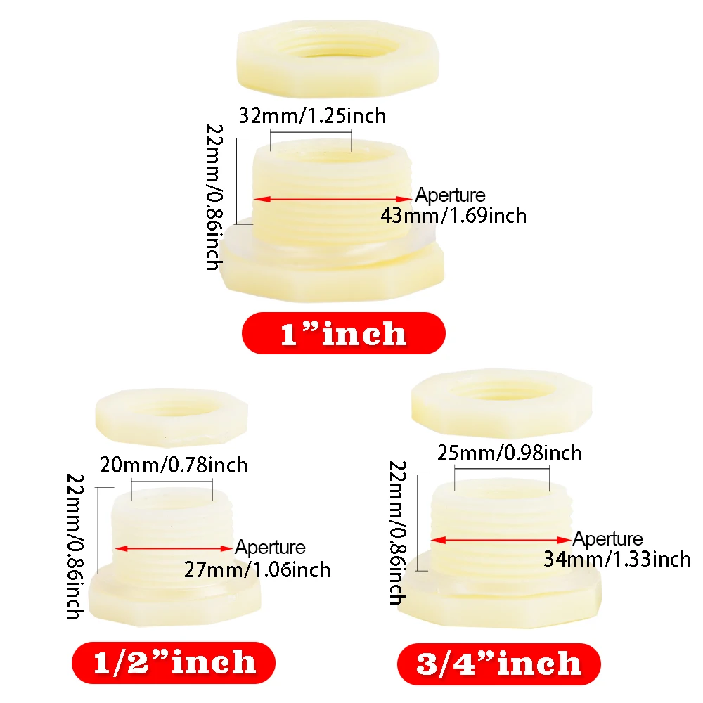 1/2 3/4 Inch PVC Bulkhead Water Tank Connector Adapter Water Tank Connector Set Aquarium Tank Water Pool Joints