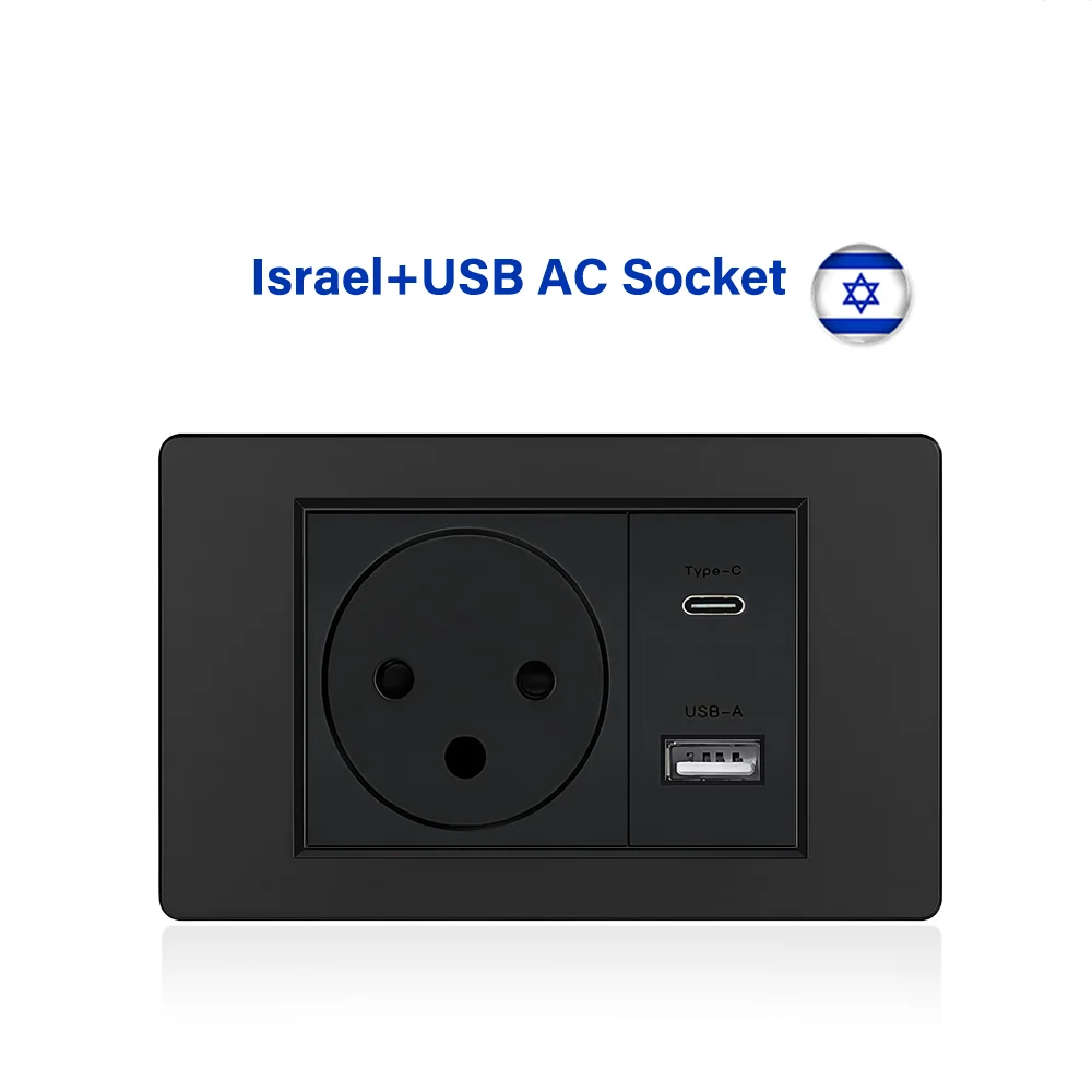 שקע קיר טעינה מסוג USB מסוג C בישראל 118mm*72mm לבן ושחור, תמונה 5