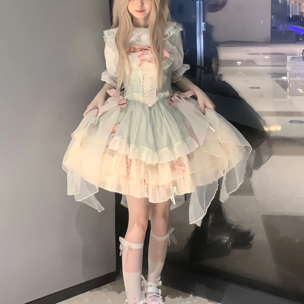 

Girl Lolita Princess Dress Women's Daily Dress Evening Dress Bow Decoration Dress Ruffled Tutu Skirt Layered Dress Festival Gift