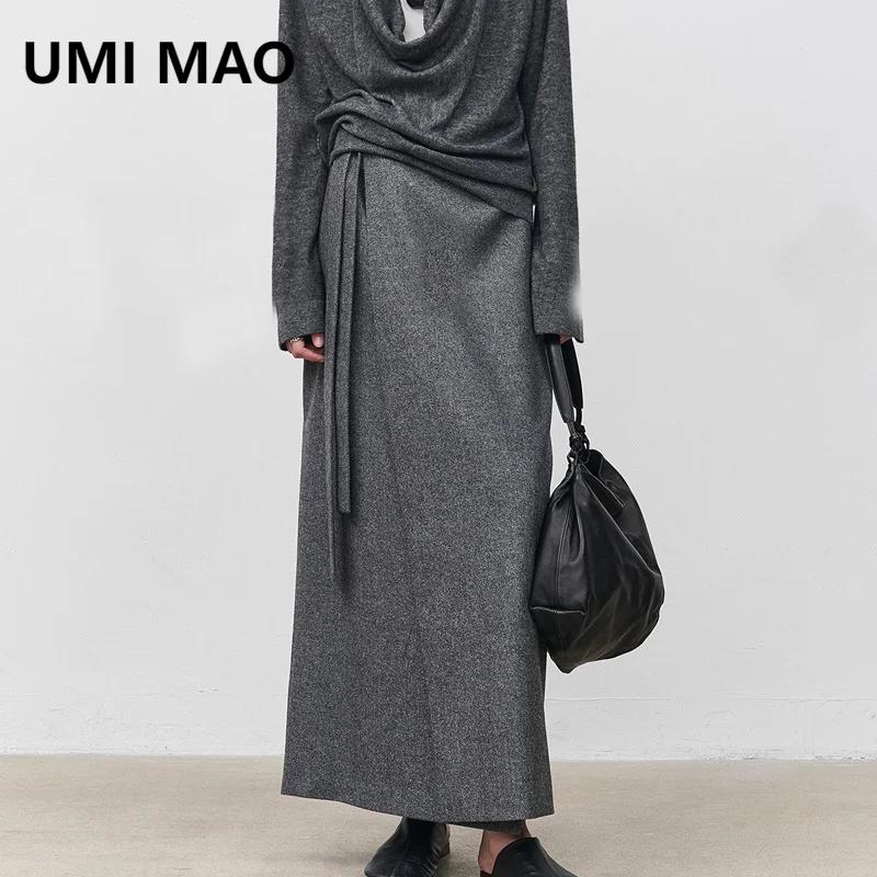 UMI MAO Simple Skirt Women's Centennial Jacquard Cashmere Flannel One Piece Meat Hidden Skirt Autumn Winter Straight Tube