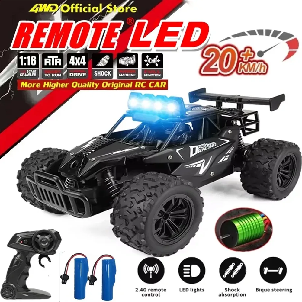 1:16 RC Car 4WD High Speed Off-Road Monster Truck 2.4G Remote Control Drift Climbing Vehicle with LED Lights for Kids AdultsGift