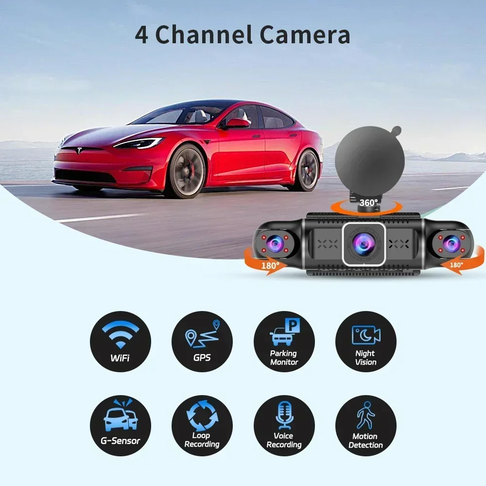 4 Channel GPS Car DVR Dash Cam 24h Parking Monitor 4 Lens*HD 1080P DVRS WiFi Recorder Video Rear View Camera Dashcam Camcorder