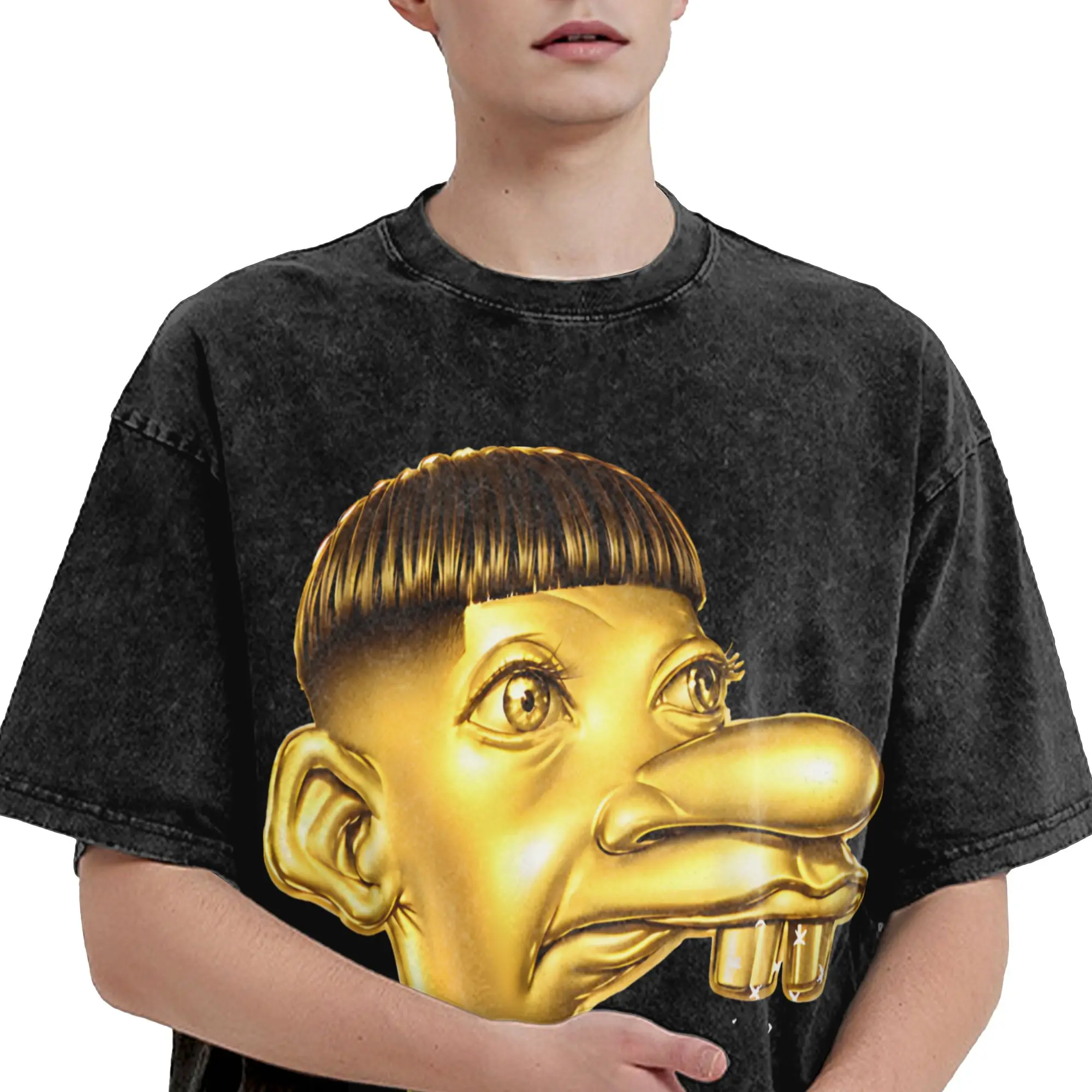 Golden Neegy Meme Funny Internet Brainrot Gen Z Humor T Shirt Hip Hop Washed T-Shirts  Novelty for Men Women Streetwear
