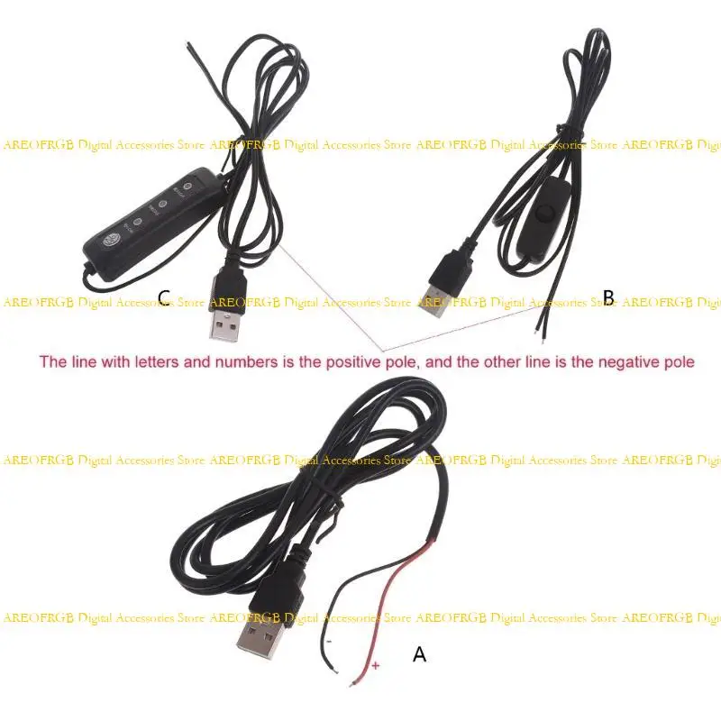 E21E 1PC 5V Kabel Ekstensi USB dengan sakelar, USB 2.0 A Plug Pria dan 2 Pin 2 Kawat Power Cable Connector DIY untuk 5V