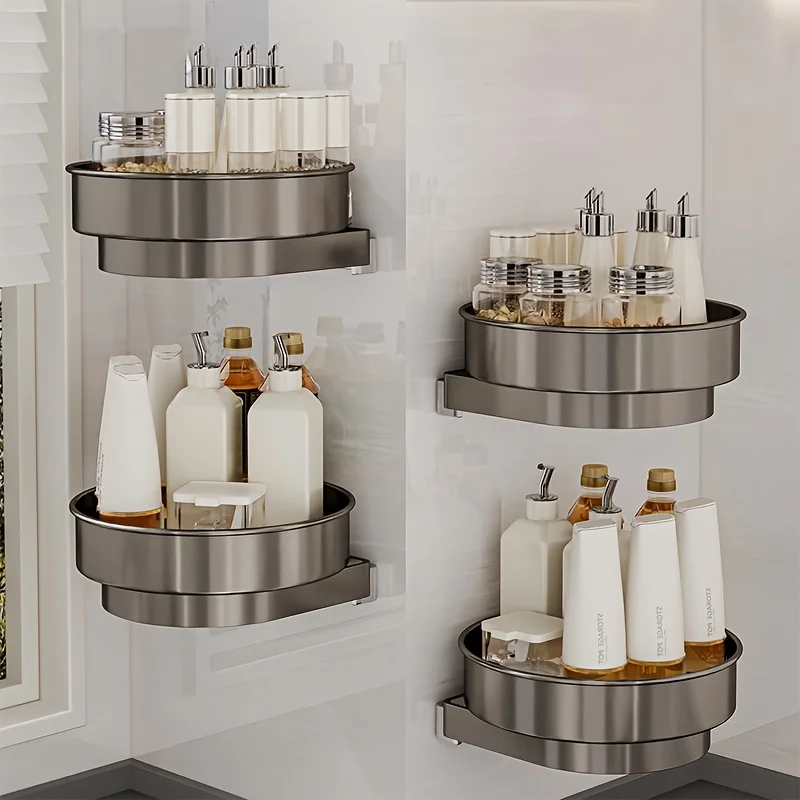 

1pc Metal Rotating Wall-Mounted Spice Rack, Multi-Functional Kitchen and Bathroom Storage Organizer with Spinning Design for Eff