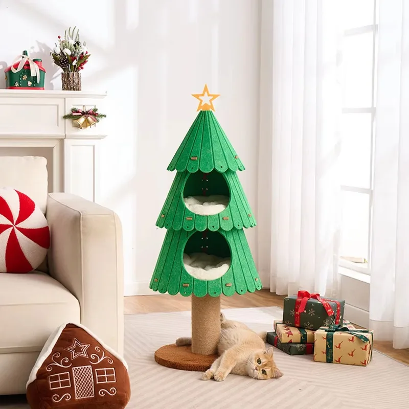 

Pet Toys Sisal Felt Pet Nest Supplies Christmas Tree Integrated Cat Nest Cat Climbing Frame and Scratching Board