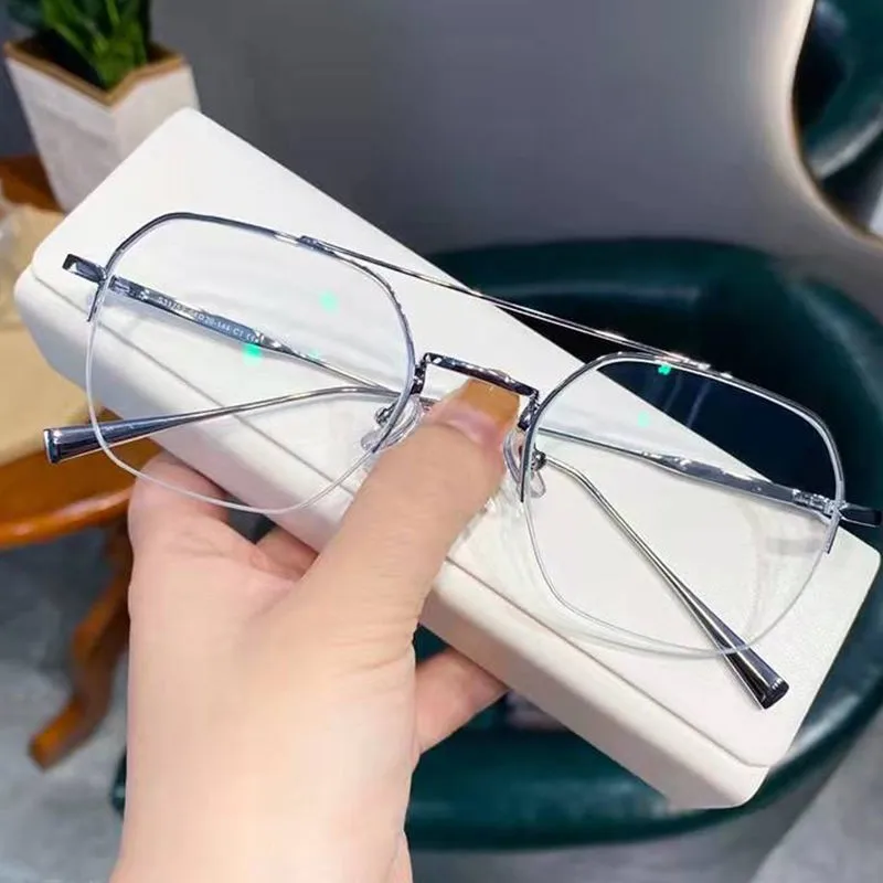 

Designer Gold Wire Double Bridge Semi Frame Glasses Blue Light Blocking Premium Optical High Quality Business Chic Eyewear