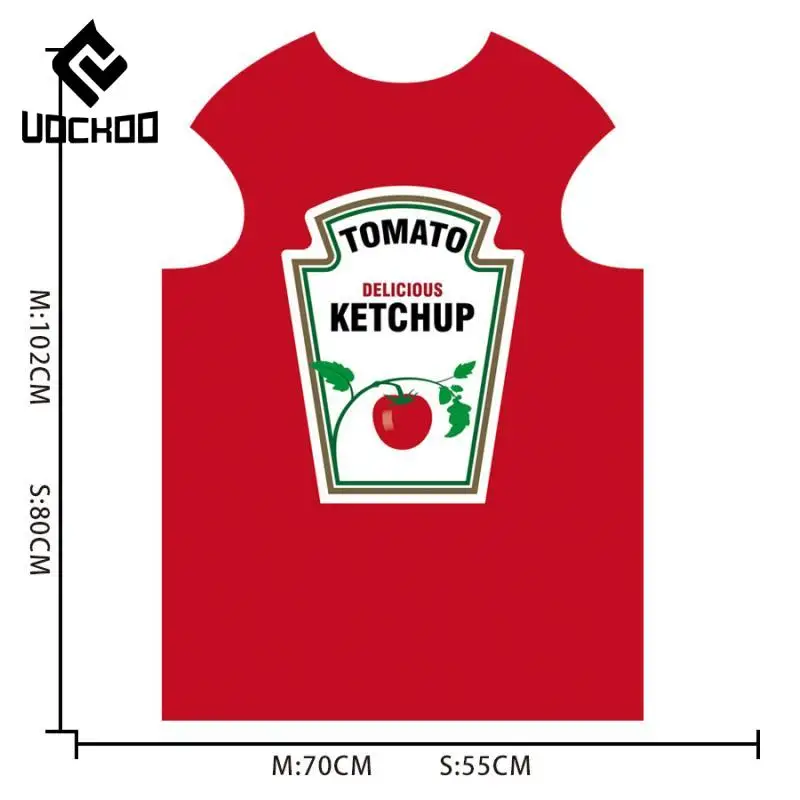 Dress Up Ketchup Flasche Kostüm Tomatensauce Schwamm Cosplay Jungen Mädchen Overall Lustige Bühnenkostüme Neuheit Paar Kleidung