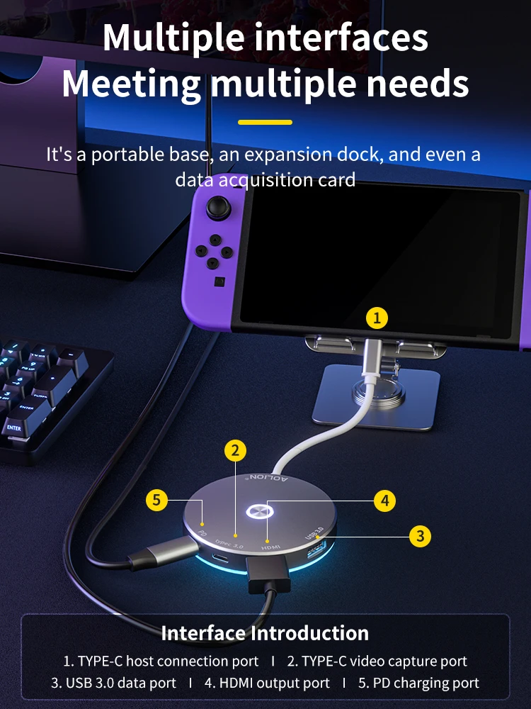 محول فيديو RGB متوافق مع HDMI لمفتاح nindo ، محول من النوع C ، قاعدة شحن محمولة لـ NS ، 4K ، 60Hz ، USB ، PD100W