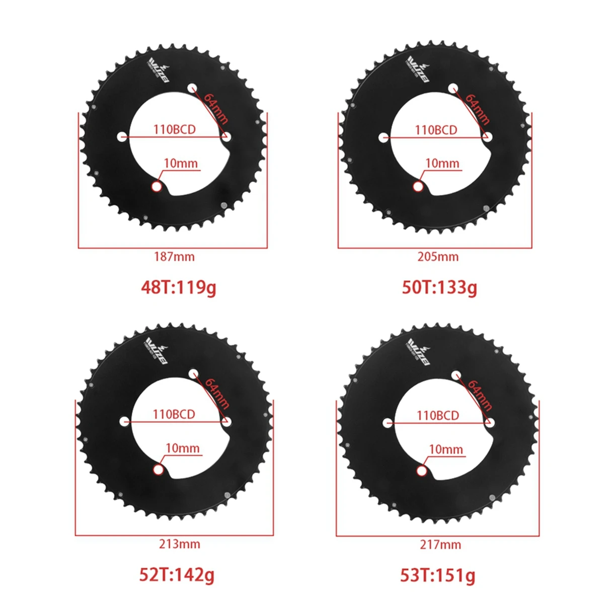 WUZEI 110BCD Doppelkettenblatt 2x 10/11/12-fach Rennrad-Kettenblatt für Shimano 105 5800 6800 48T/33T 50T/34T 52T/36T 53T/39T – Detail 6