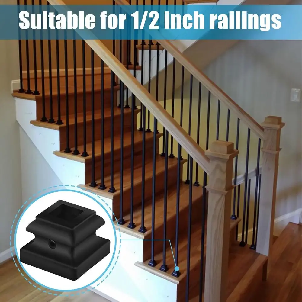 60 Pack 1/2 Flat Iron Balusters for Interior Square Hollow Stair Spindles, Satin Black