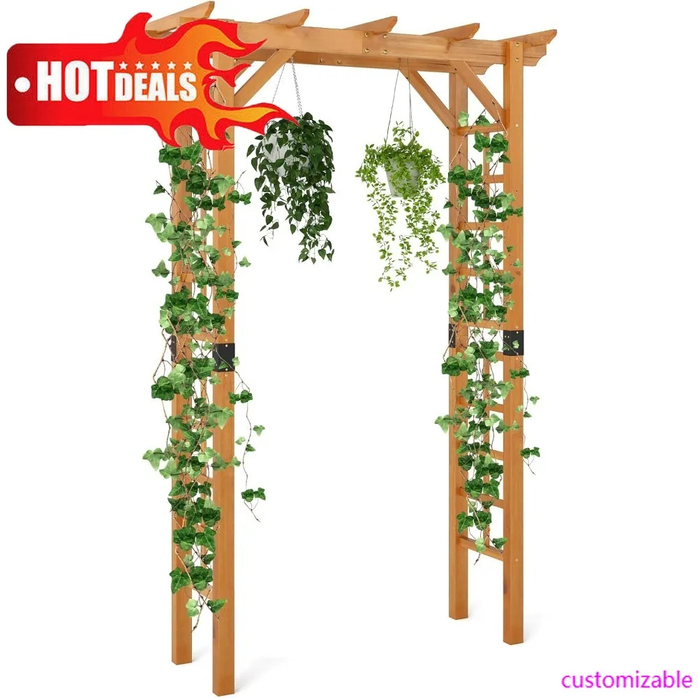 

Hot-7FT Wood Garden Arbor Trellis, Wooden Wedding Arch For Ceremony Party, Outdoor Archway Pergola For Climbing Plants, Pathway,