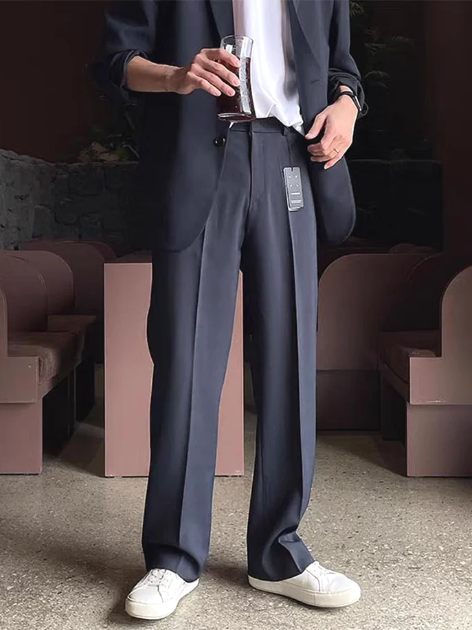 

Повседневные мужские элитные брюки West, корейские свободные прямые брюки, не требующие глажки, с поясом, со скрытыми пуговицами, рабочая одежда