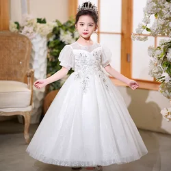 New Pearl Sequin Girls Princess Party Dress Kids Wedding Birthday Formal Evening Prom Dress Children Carnival Costume 4-10 Year