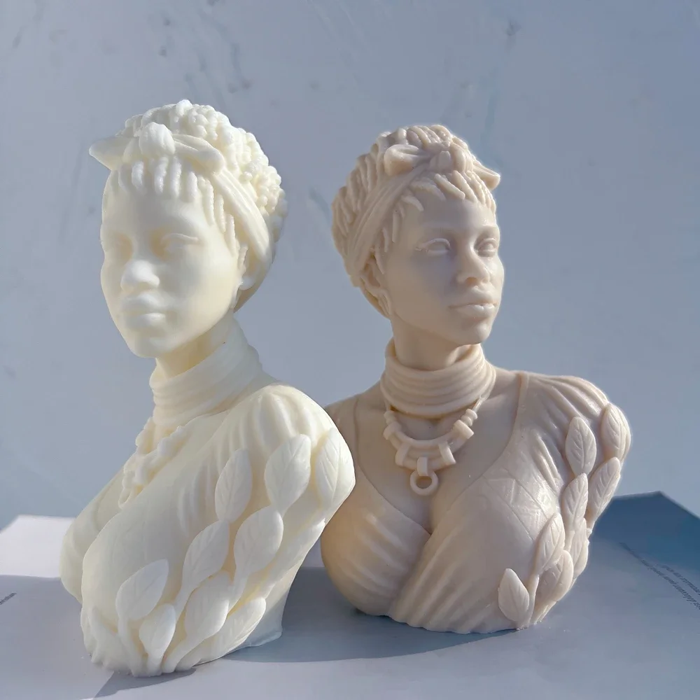 Afro Women Candle Mold African Female Goddess Bust Silicone Molds Beautiful Woman Wax Mold Home Decor