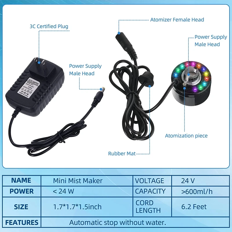 Nebulizador ultrasónico para Halloween, máquina de niebla para estanque, fuente de agua, enchufe LED para EE. UU., 4 piezas