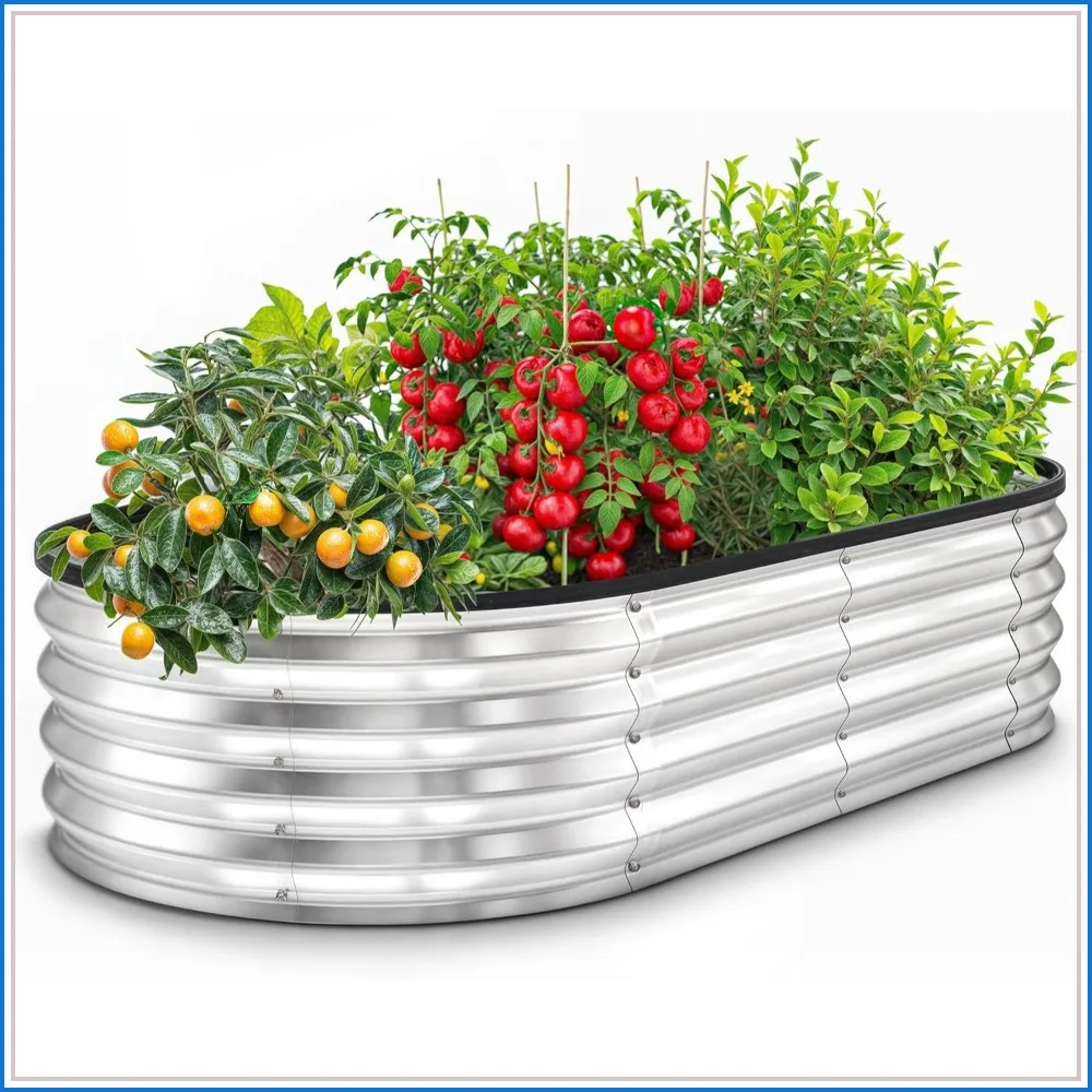 Galvanized Raised Garden Bed Kit 4x2x1ft, Easy Assembly Metal Planter Box for Vegetables, Fruits, Flowers - Rust Resistant, Silver