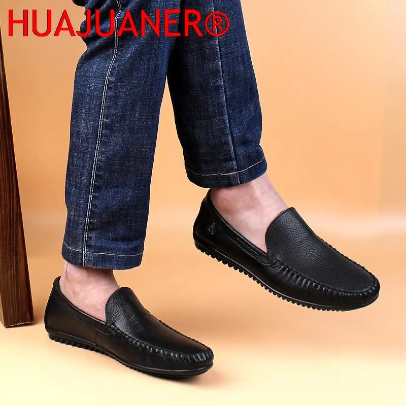 Winter Men Casual Shoes High Quality Mens Loafers Genuine Leather Flats With Plus Business Slip on Moccasins Fashion Black Brown