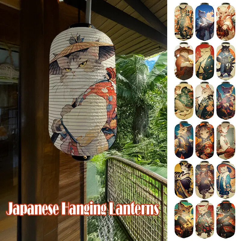 

1PC Japanese Hanging Lucky Cat Lanterns Cloth Long Traditional Japanese Style Lantern Restaurant Bar Hotel Festival Decoration