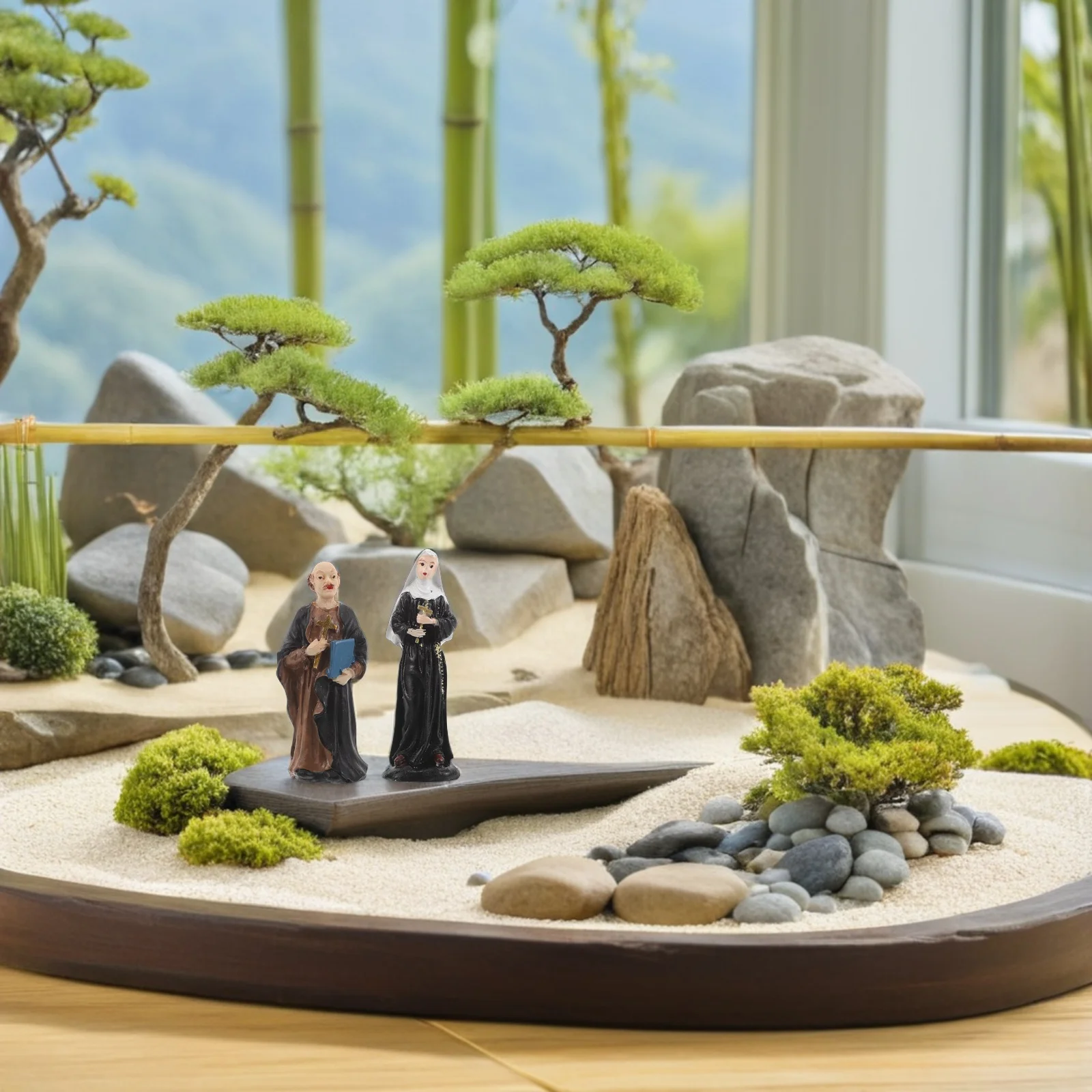 

4Pcs Miniature Resin Missionary Statues Catholic Nun Priest Sculptures Sand Tray Therapy Religious Decoration Mini Resin Statues