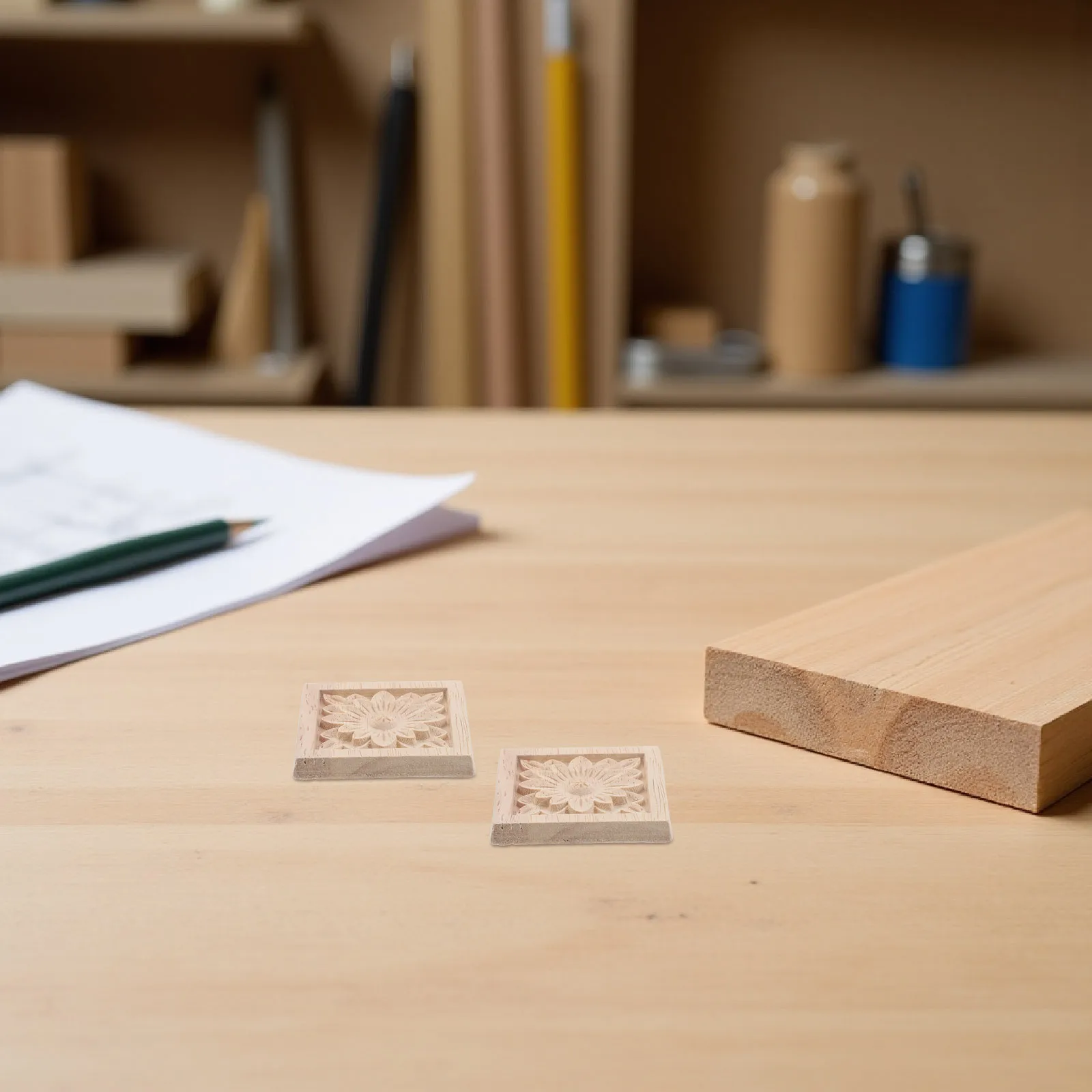 

10Pcs Wooden Decorative Appliques 2.3x2.3inch Carved Flower Onlays for Kitchen Cabinet Furniture Refurbishing Classical Style