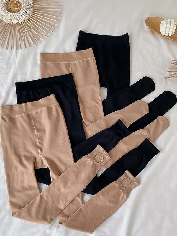 플러스 사이즈 기모 안감 나일론 타이츠 발목 길이 발가락 있는 레깅스 플러스 사이즈 여성용 편안한 신축성 있는 가을 겨울 타이츠