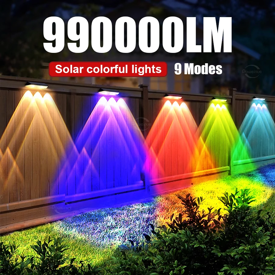990000lm Colorful Solar Wall Lights 3 LED Solar Fence Lights
