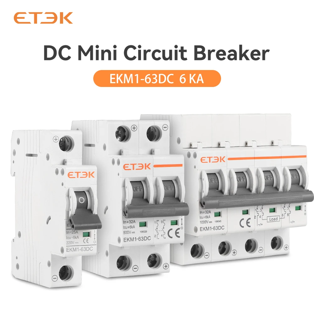 

ETEK Solar DC miniature circuit breaker 30mA 2p 4p 6kA 40A 63A 220V for PV System 500V 1000V DC MCB EKM1