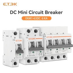 ETEK  Solar DC miniature circuit breaker 30mA 2p 4p 6kA 40A 63A 220V for PV System 500V 1000V DC MCB EKM1