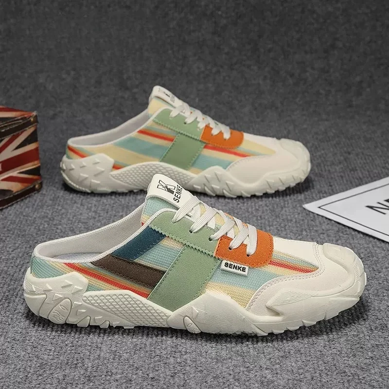 Men's Canvas Shoes Autumn Season Breathable Versatile Casual Slip-On Sports Lightweight Soft Bottom Half Slippers