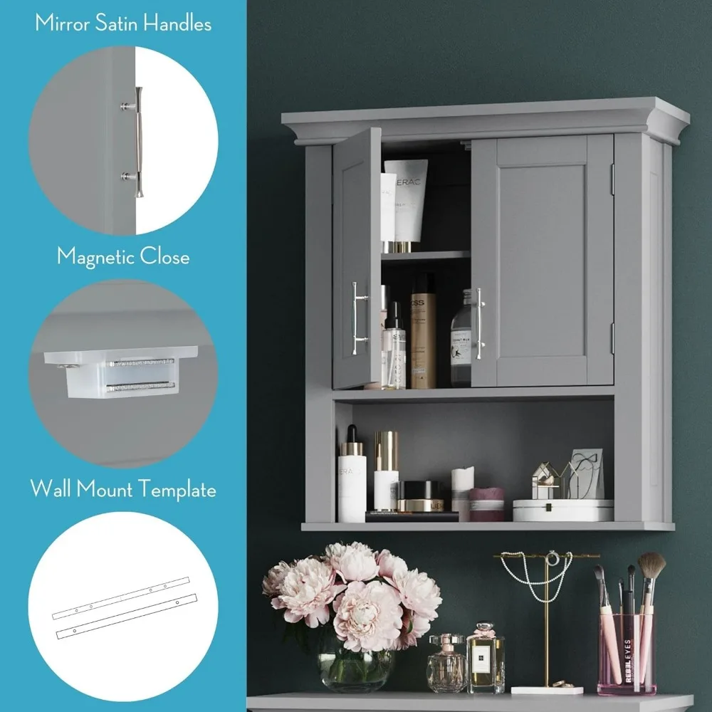 Somerset Two-Door Bathroom Storage, Spacious Storage, Gray Wall Cabinet, Grey, Set 1