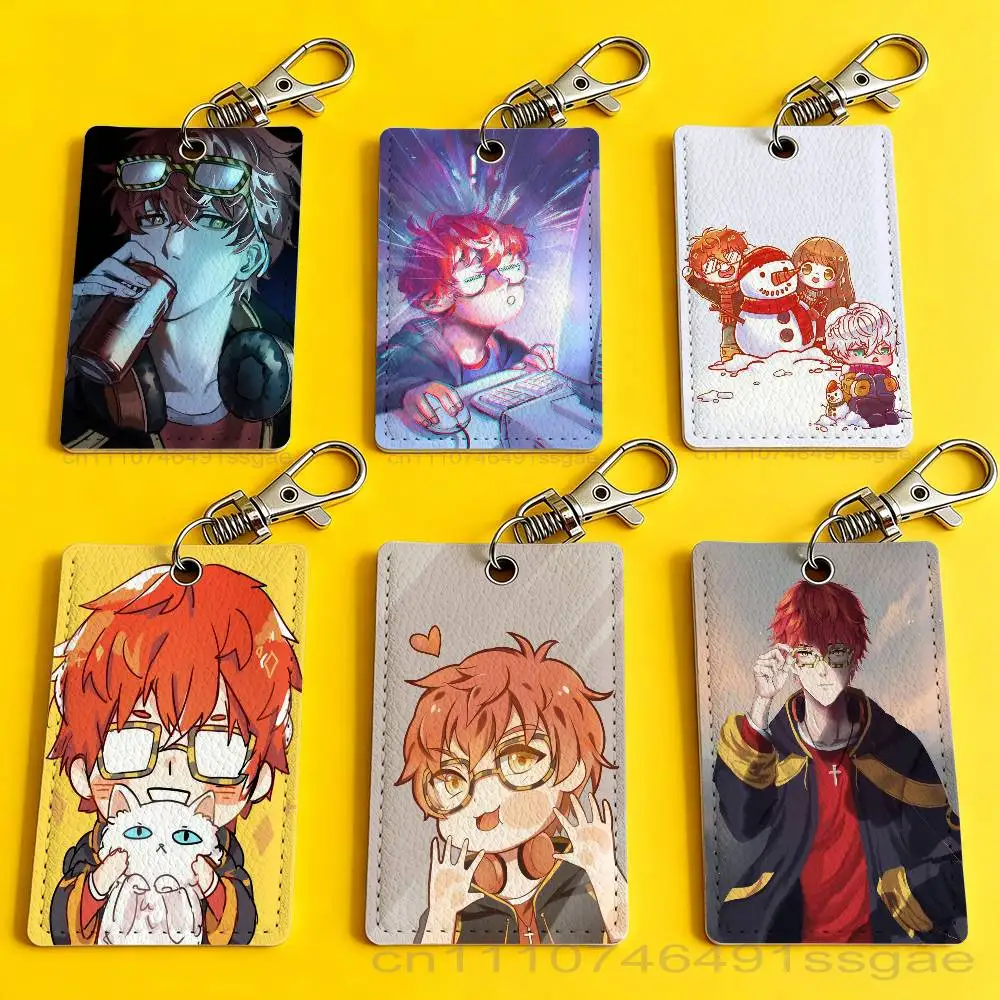 

Cute Mystic Messenger Game 707 Card Holder Men And Womenn Universal Antirust Keychain Learther Access Drop Key Tag Ring