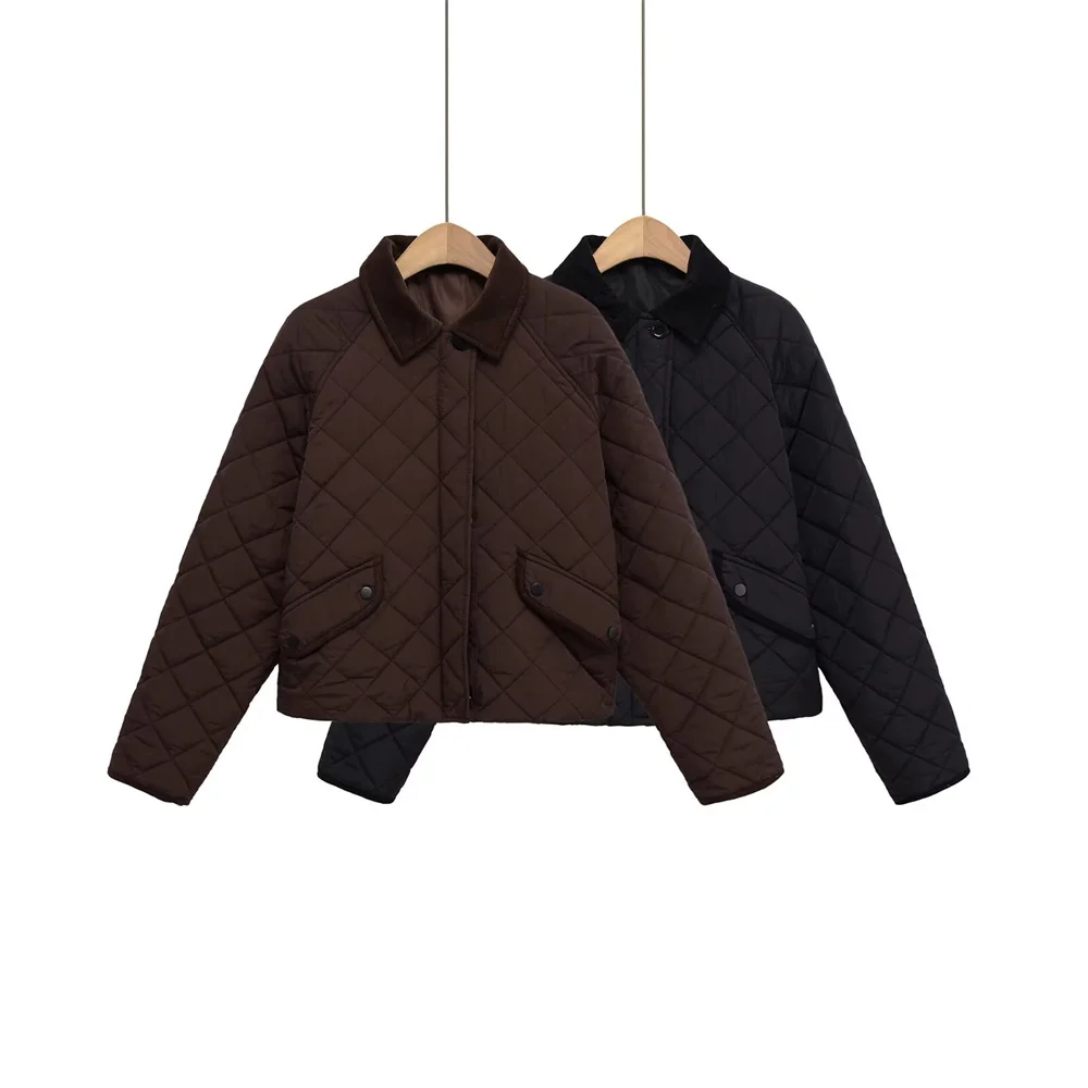 

Новая женская хлопковая куртка на пуговицах в европейском и американском стиле с ромбовидной сеткой и легкими лацканами, с длинными рукавами