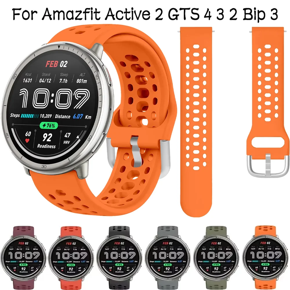 20 مللي متر حزام سيليكون رياضي لـ Amazfit Active 2 GTS 4 3 2 سوار معصم رسمي قابل للتنفس لـ Amazfit Bip U Bip 3 Correa