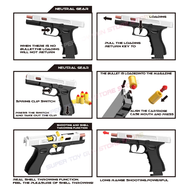 Pistola giocattolo G18. Pistola ad aria compressa Pistola CS Arma da tiro Pistola giocattolo Guscio automatico che lancia pistola giocattolo a proiettile morbido (smontaggio rapido)