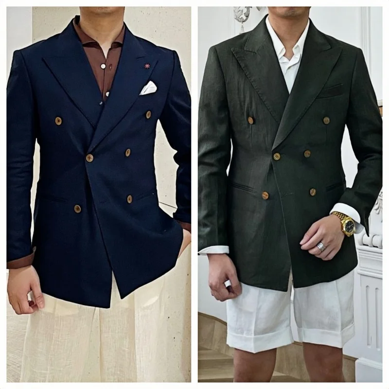 

Double Breasted Linen Classic Men's Suit Jacket Elegant Men's Spring Summer Breathable Formal Wear Daily Business Banquet Dress