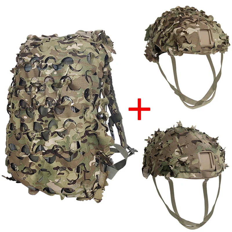 3D Camo Net Rugzak Helm Cover Kit Laser Cut Camouflage Mesh voor Jacht Rugzak Airsoft Tactische Helm Jacht Accessoires