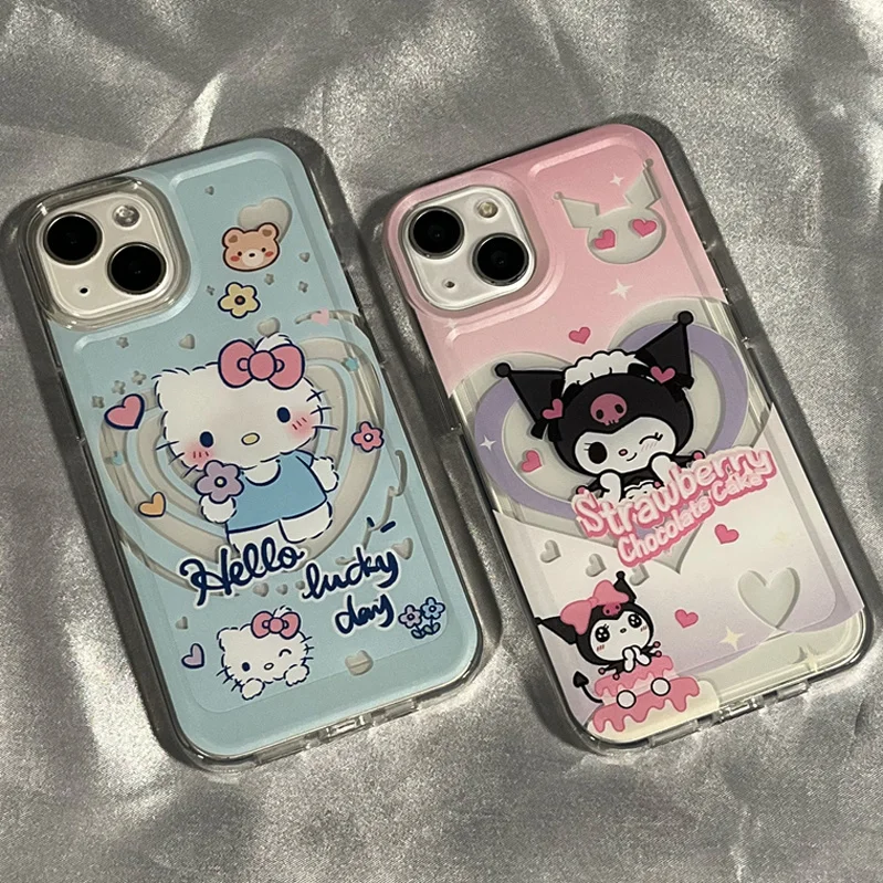 Sanrio Hello Kitty Kuromi เคสโทรศัพท์น่ารักใสน่ารักสำหรับ iPhone 14 15 PRO MAX 11 12 13เคสซิลิโคน TPU แบบนิ่ม