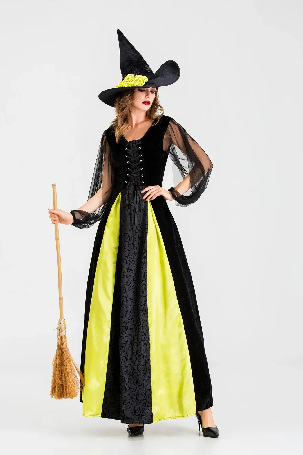 Fantasy Witch Fancy Dress Up Party Dress Carnival Performance Clothing Halloween Costume Sorceress Costume Adult Cosplay XL 2XL