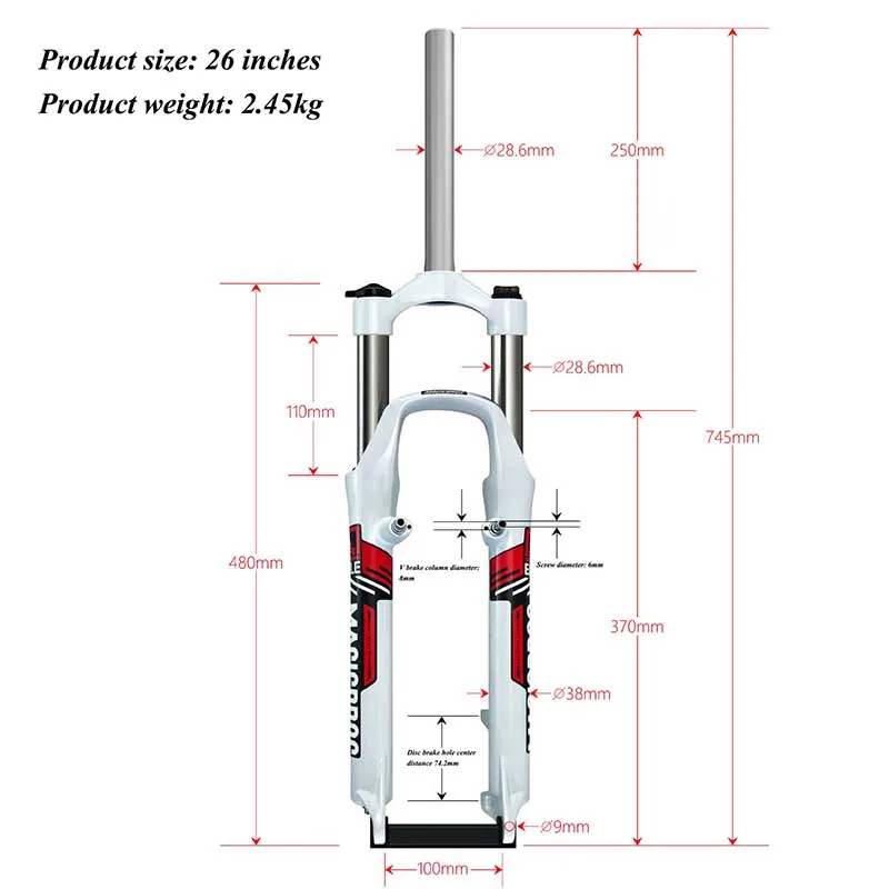 26 Inch Bicycle Front Fork Shock Absorber Disc Brake V Brake Dual-use Mountain Bike Aluminum Alloy Front Shock Absorber